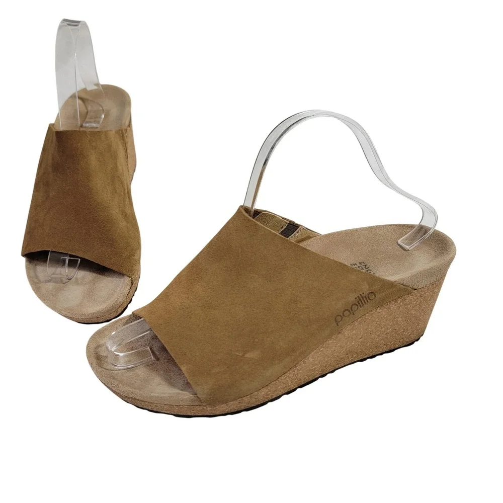 Papillio by Birkenstock Namica Suede Wedge Slide Sandals Brown 39 L8 M6 Portugal